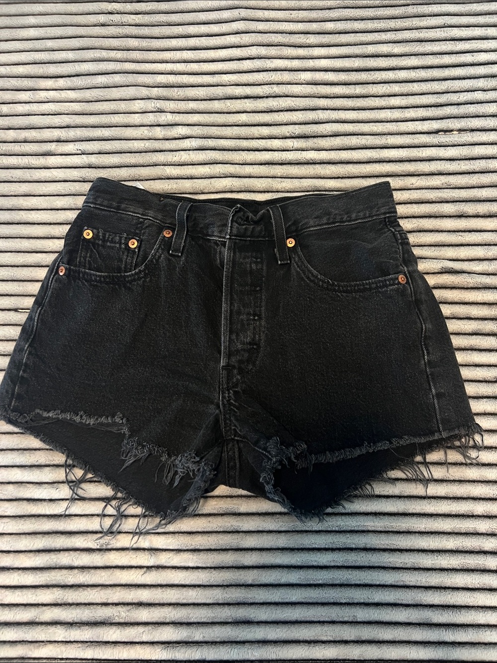 Levi's Black Distressed Frayed Hem Denim Shorts